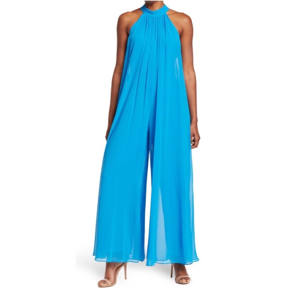1.State Blue Halter Neck Jumpsuit Wide Leg Flare Size XS New w/Tag